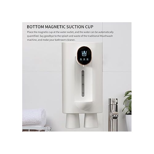  CEIEVER Automatic Mouthwash Dispenser for Bathroom, Automatic Mouthwash Dispenser Touchless with Magnetic Cup, Wall Mounted Dispenser for Children and Adults (White)