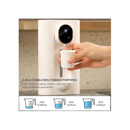  CEIEVER Automatic Mouthwash Dispenser for Bathroom, Automatic Mouthwash Dispenser Touchless with Magnetic Cup, Wall Mounted Dispenser for Children and Adults (White)