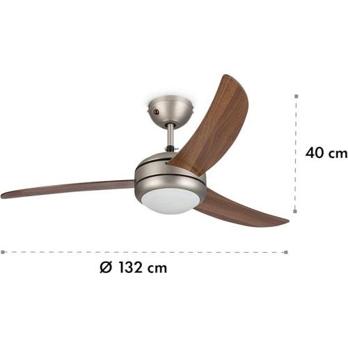  Klarstein El Paso Ceiling Fan - 2-in-1: Fan & Ceiling Light, Diameter: 132 cm, 3 Blades, Air Flow Rate: 10.344 m³/h, 3 Speed Settings., brown