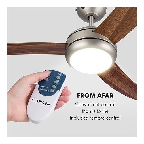  Klarstein El Paso Ceiling Fan - 2-in-1: Fan & Ceiling Light, Diameter: 132 cm, 3 Blades, Air Flow Rate: 10.344 m³/h, 3 Speed Settings., brown