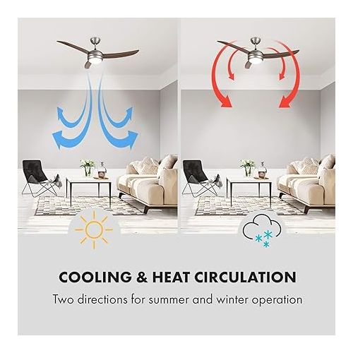  Klarstein El Paso Ceiling Fan - 2-in-1: Fan & Ceiling Light, Diameter: 132 cm, 3 Blades, Air Flow Rate: 10.344 m³/h, 3 Speed Settings., brown