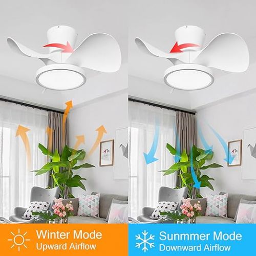  ocioc White Ceiling Fan, Small, 55.88 cm Ceiling Fans with Lighting, Quiet Ceiling Fan with Remote Control for Bedroom, Ceiling Light with Fan