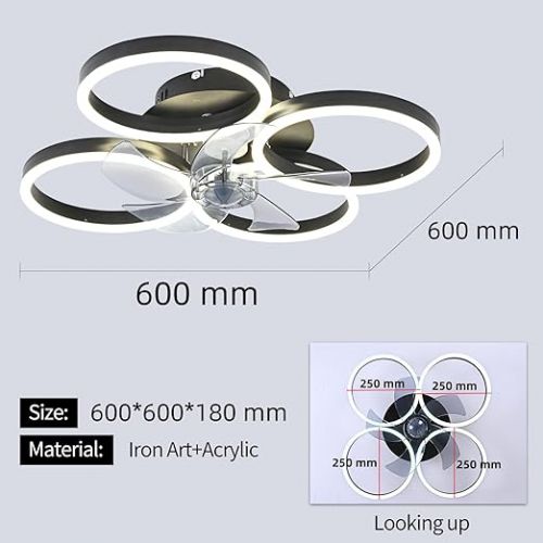  Diossad Ceiling Fan with Lighting, LED Ceiling Light with Fan, 64 W Ceiling Light, Remote Control and App Control, 6 Speeds Fan Light, Quiet Ceiling Fan Light (60 x 60 x 18 cm)