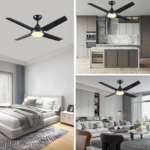  Newday Deckenventilator mit Beleuchtung und Fernbedienung Leise, 122cm Deckenventilator mit LED Licht Schwarz, Deckenleuchte mit Ventilator mit 4 Flugel fur Schlafzimmer Wohnzimmer