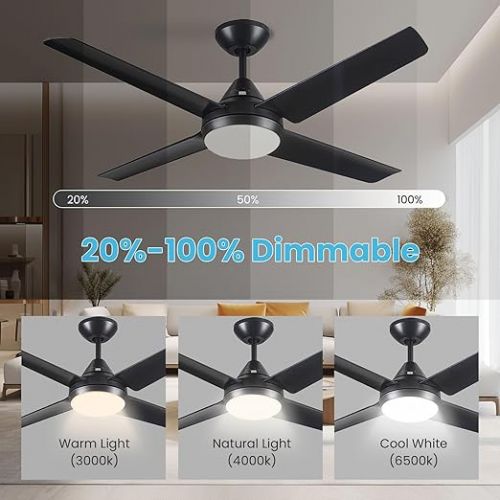  Newday Deckenventilator mit Beleuchtung und Fernbedienung Leise, 122cm Deckenventilator mit LED Licht Schwarz, Deckenleuchte mit Ventilator mit 4 Flugel fur Schlafzimmer Wohnzimmer