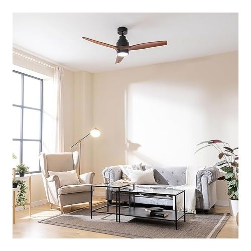  Cecotec Deckenventilator EnergySilence Aero 5300 Black&Wood Design. 30 W, Durchmesser 52 Zoll mit 3 Flugeln, DC-Motor, LED-Licht, Fernbedienung, Timer und Winter-Sommer-Modus