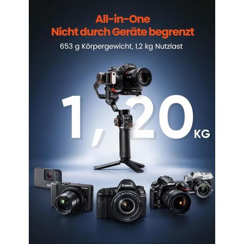  Hohem iSteady MT2 Kit, Gimbal Camera, 3-Axis Gimbal Stabiliser for Camera, Mirrorless Action Cam, Smartphone GoPro, Nikon Sony Panasonic Canon Fujifilm, AI Axis Locks, 1.2 kg Load Capacity, 653 g