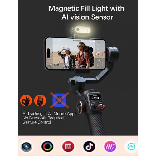  Hohem iSteady M6 Kit Smartphone Gimbal Stabilizer 3-Axis with Magnetic AI Tracker Fill Light for iPhone Android with 0.91 Inch OLED Display Max Load 400g