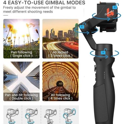  hohem iSteady Pro 4-Gimbal Stabiliser 3 Axis Compatible with GoPro 12/11/10/9/8/7/6/5, for Osmo Action/Insta360 One R and Other Action Cameras IPX4 Splash-Proof
