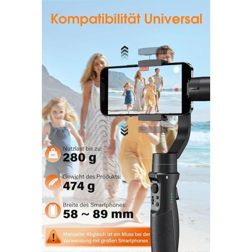  Smartphone Gimbal Stabiliser - High 3-Axis Mobile Phone Gimbal Stabiliser with Sports Mode Time Lapse Recording Live Video Recording Vlog, 3600 mAh Battery, Waterproof, for iPhone XR/XS/11, Samsung, Huawei etc