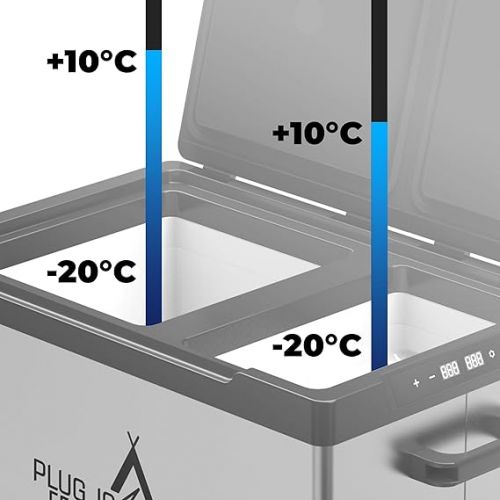  PLUG IN FESTIVALS Electric Cool Box - 2 Compartments Compressor Cool Box 12 V 230 V - up to -20 Degrees & App Control - Freezer Box Car & Camping - Dual Ice Cube Electric (38 Litres)