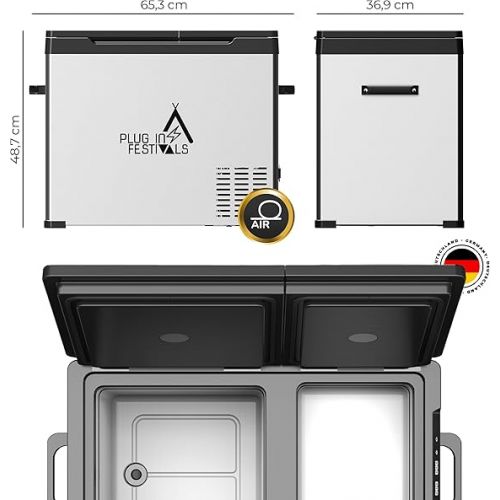  PLUG IN FESTIVALS Electric Cool Box - 2 Compartments Compressor Cool Box 12 V 230 V - up to -20 Degrees & App Control - Freezer Box Car & Camping - Dual Ice Cube Electric (38 Litres)