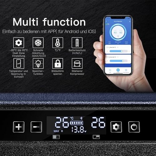  AAOBOSI 35L Compressor Cool Box Dual Zone, Cool Box Car with WiFi App Control, USB Connection, 12/24 V and 100-240 V Cool Box up to -20 °C for Car, Truck, Boat, Motorhome, Camping