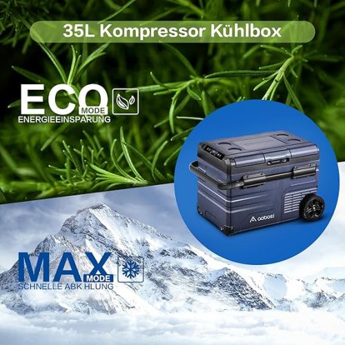  AAOBOSI 35L Compressor Cool Box Dual Zone, Cool Box Car with WiFi App Control, USB Connection, 12/24 V and 100-240 V Cool Box up to -20 °C for Car, Truck, Boat, Motorhome, Camping