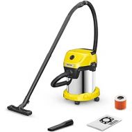 Karcher WD 3 S V-17/4/20 Wet/Dry Vacuum Cleaner with Cartridge Filter, Fleece Filter Bag, 1000 W, 2 m and Hose Storage, Blow Function, Floor and Crevice Nozzle, Black, Yellow