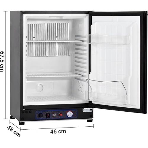  Techomey Camping Fridge Gas 60 L, Fridge Gas 12 V 230 V, Quiet Absorber Fridge Gas, Caravan Fridge for Motorhome, Caravan, Travel and Outdoor, Reversible Door, Black