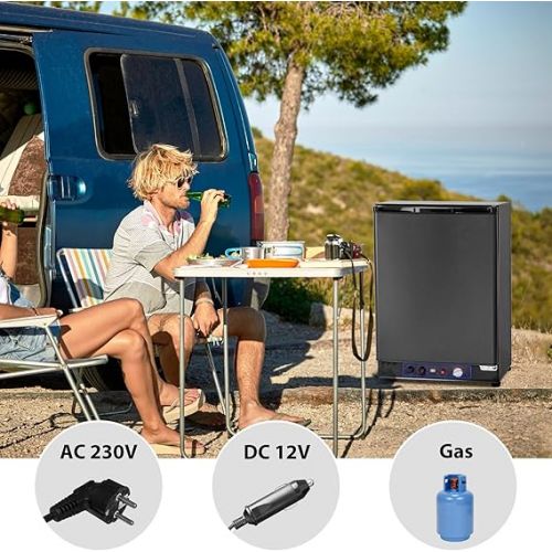  Techomey Camping Fridge Gas 60 L, Fridge Gas 12 V 230 V, Quiet Absorber Fridge Gas, Caravan Fridge for Motorhome, Caravan, Travel and Outdoor, Reversible Door, Black