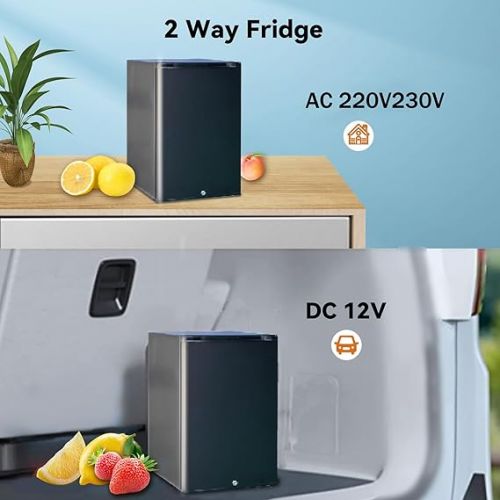  Techomey Fridge 12 V 230 V, Camping Fridge, 12 V Fridge with Lock, LED Light and Thermostat, Fridge Caravan for Camping, Travel, Picnic, Office and Home, Black, 40 L