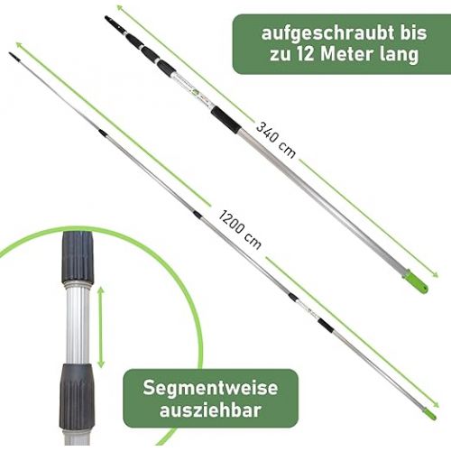  Axis Line Professional Telescopic Pole 12 Metres, 5 Poles Selectable 8/10/12/14/16 Metres, Professional Edition with Sliding Stone + Grip Protector, Cleaning Glass, Window, Patio Roof, Solar (12 m)