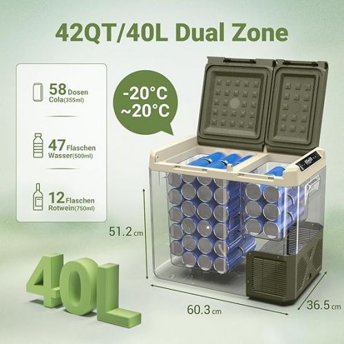  AAOBOSI Compressor Cool Box 40 L Freezer Box Car with App Control, LED Touch Operation 12/24 V 230 V Cool Box Fridge Cooling up to -20 °C for Car, Truck, Boat