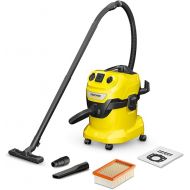 Karcher WD 4 P V-20/5/22 Wet & Dry Vacuum Cleaner, Plastic Container, Yellow, 5 m Cable, 2.2 m Suction Hose, with Device Socket, Clips Floor Nozzle, Pull & Push Locking System, Yellow