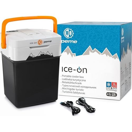  peme Essential Adventure Orange Thermoelectric with Eco Mode AC/DC for Cooling and Keeping Warm Cool Box with 12 Volt and 230 Volt Connection Mini Fridge for Car and Camping 26 L