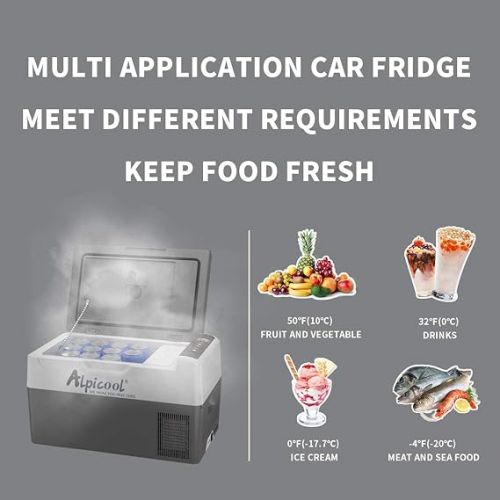  Alpicool G22 22 Litre Cool Box, Mini Portable Fridge for Car, Electric Camping Cool Box/Freezer Box, 12/24 V for Car, Truck, Boat, with Plug Connector, -20 ℃ - 20 ℃