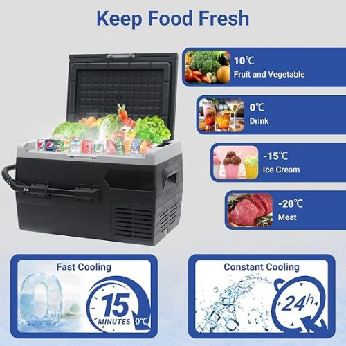  Techomey 50L Mini Cool Box with Removable Wheels, Silent Electric Fridge and Freezer, 12 V Fridge for Camping, Truck, Boat