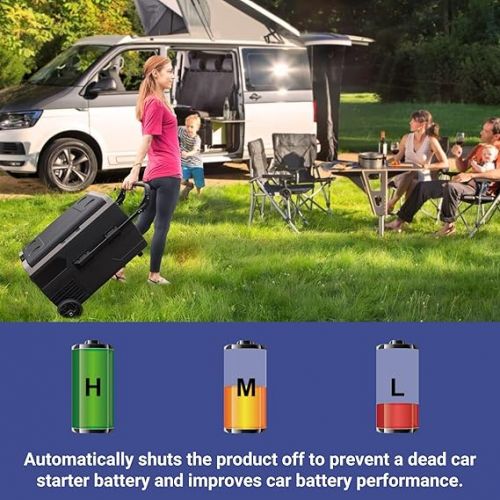  Techomey 50L Mini Cool Box with Removable Wheels, Silent Electric Fridge and Freezer, 12 V Fridge for Camping, Truck, Boat