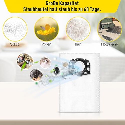  NIXOOT 12 Stuck KFI 357 Vliesfilterbeutel fur Karcher WD 3 /WD 2 Plus/WD 2-18 /SE 4001 /SE 4002 /MV2 /MV3 /KWD Serie Waschsauger, Große Kapazitat Staubbeutel Nass Trockensauger Ersatzteile Zubehor