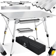 KESSER® Folding Camping Table with Aluminium Frame Roll-Up Table Top Folding Table Folding Height Adjustment Including Carry Bag with Carry Strap 90 x 53 cm - up to 30 kg, Silver