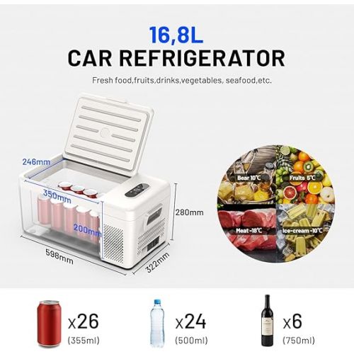  Alpicool S15 16.8 Litre Cool Box 12 V Car Fridge Mini Electric Fridge, Portable Camping Freezer Box with USB Connection (White)