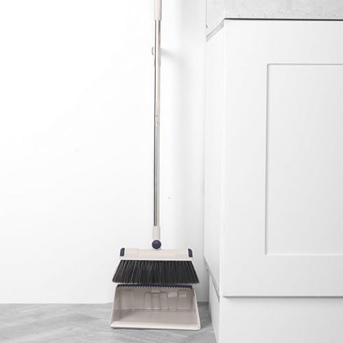  Beldray LA030216FEU7 Deep Clean Long Handle Dustpan and Brush Set - Multi Surface Floor Sweeper, Integrated Broom Comb and Swivel Head, Scratch-Free Soft Bristles, for All Hard Floors