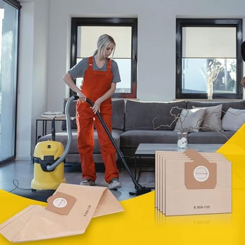  ZEYXINH Pack of 10 WD3 Vacuum Cleaner Bags for Karcher 6.959-130.0 Paper Filter Bags, Vacuum Cleaner Bags for Karcher WD3 1629 MV3 Premium A2201/2204/2504/2554/2251/2604 Filter Bags Dust Bags