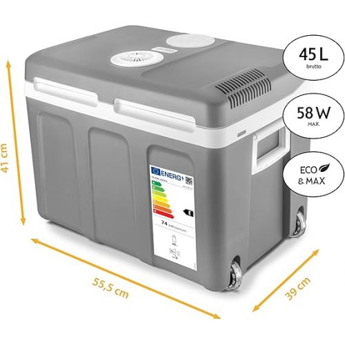  TZS First Austria - 40 litre cool box with wheels, to keep food warm or cold. Thermo-electric cooling box 12V and 230 Volt, mini fridge / insulated box for car, boat, camping. Energy efficiency class A++ with Eco mode.