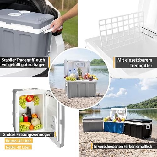  TZS First Austria - 40 litre cool box with wheels, to keep food warm or cold. Thermo-electric cooling box 12V and 230 Volt, mini fridge / insulated box for car, boat, camping. Energy efficiency class A++ with Eco mode.