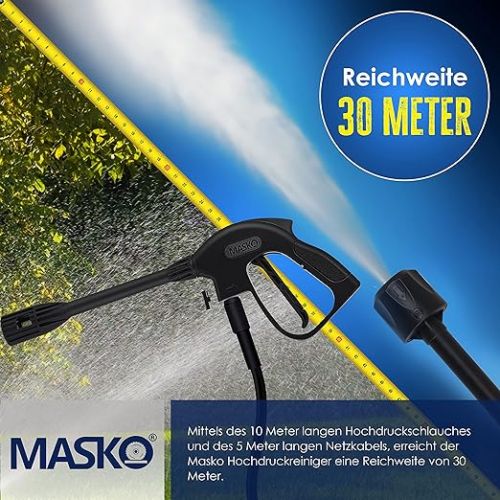  MASKO® Pressure Washer 2200 Watt 165 Bar 450 l/h with Spool Hose Reel 10 m Hose 9-Piece Accessory Set with Soap Bottle Foam Nozzle High Pressure Gun for Cars / Fences / Garden / Patios / Pool Blue