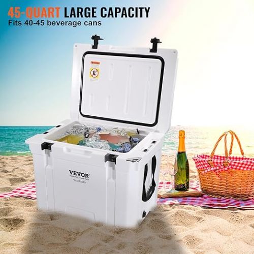  VEVOR Passive Cool Box Ice Box 49.55 L, Insulated Cool Box Camping Thermal Box 40-45 Cans, Camping Box Fridge with Bottle Opener, Insulation Cool Box Portable, Ice Chest Cooler Multifunctional