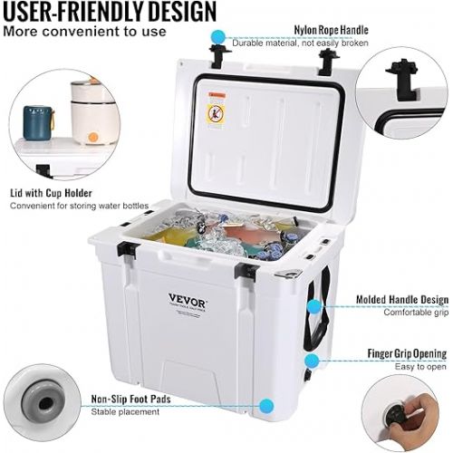  VEVOR Passive Cool Box Ice Box 49.55 L, Insulated Cool Box Camping Thermal Box 40-45 Cans, Camping Box Fridge with Bottle Opener, Insulation Cool Box Portable, Ice Chest Cooler Multifunctional