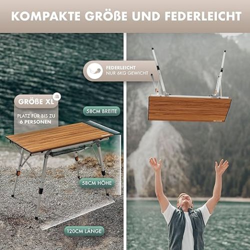  NATURBUMMLER ® Campingtisch klappbar [hohenverstellbar inkl Anti-Rost Schutz] federleicht in Gr. M & XL verfugbar - Klapptisch Campingtisch faltbar Camping Table Angeltisch Camping Beistelltisch (XL)