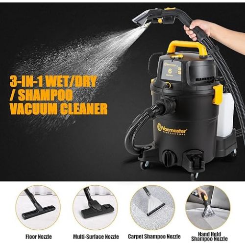  Vacmaster VK1323PFR 1300W 23L 3-in-1 Washing Vacuum Cleaner Wet Dry Vacuum Cleaner with Dual Tank Design, Floor Cleaner for Hard Floors, Carpets, Carpet Cleaning Machine