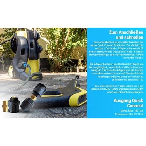  2x Quick Release for Gun & Pressure Washer for Karcher Quick Connect with Double-Sided M22 AG Adapter and Plastic Holder