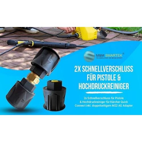  2x Quick Release for Gun & Pressure Washer for Karcher Quick Connect with Double-Sided M22 AG Adapter and Plastic Holder