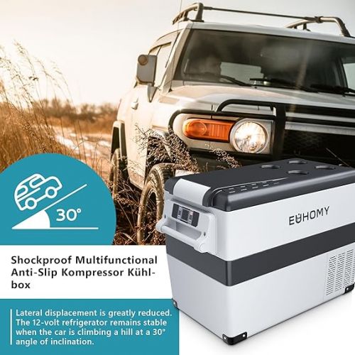  EUHOMY 12 V Compressor Cool Box 45 L, Cool Box Car Compressor with App Controlled, 12 V/240 V Fridge -20 °C to 20 °C, Portable Fridge for Camping, Travel, Trucks