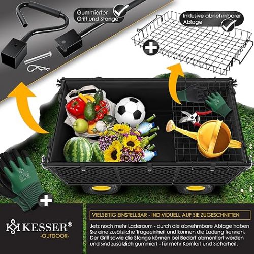  KESSER® hand cart, 550 kg load-bearing capacity, transport trolley, garden trolley, removable tarpaulin, tool trolley, hand trolley, versatile, black