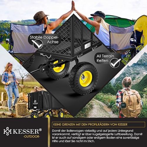  KESSER® hand cart, 550 kg load-bearing capacity, transport trolley, garden trolley, removable tarpaulin, tool trolley, hand trolley, versatile, black