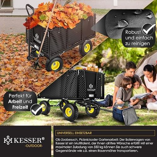  KESSER® hand cart, 550 kg load-bearing capacity, transport trolley, garden trolley, removable tarpaulin, tool trolley, hand trolley, versatile, black