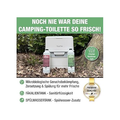  bio-chem Camping Toilet Set 2 Pieces: Organic Sanitary Liquid 1 L + Flushing Water Additive Including Dosing Cup - Sanitary Additive for Mobile Toilets and Chemical Toilets - Toilet Cleaner