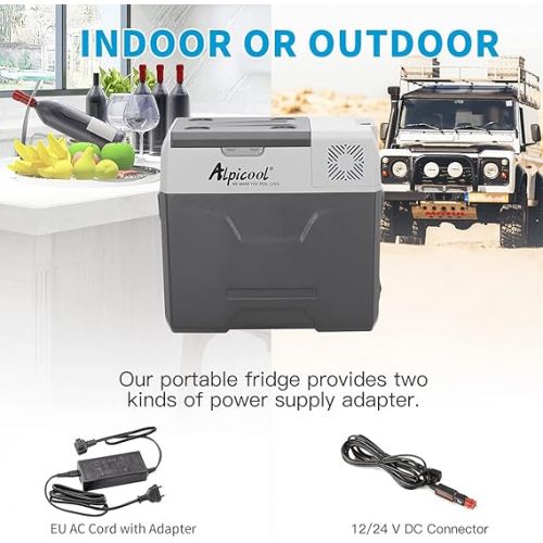  Alpicool CX50 50 Litre Cool Box 12 V Portable Fridge Electric Freezer Box Small Freezer for Car Camping, Truck, Boat and Socket with USB Connection / Telescopic Rod / Wheel