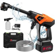 Akku Hochdruckreiniger, Max 1080PSI/74 Bar Mobiler Hochdruckreiniger mit 20000mAh Akku, 6-in-1 Multi-Spruhduse 5M Schlauch fur Auto, Terrasse, Garten, Zaun